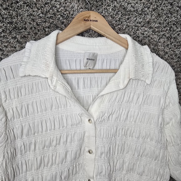 Maeve Anthropologie Top Womens XL Off White Smocked Button Front Blouse Ladies - Picture 4 of 7